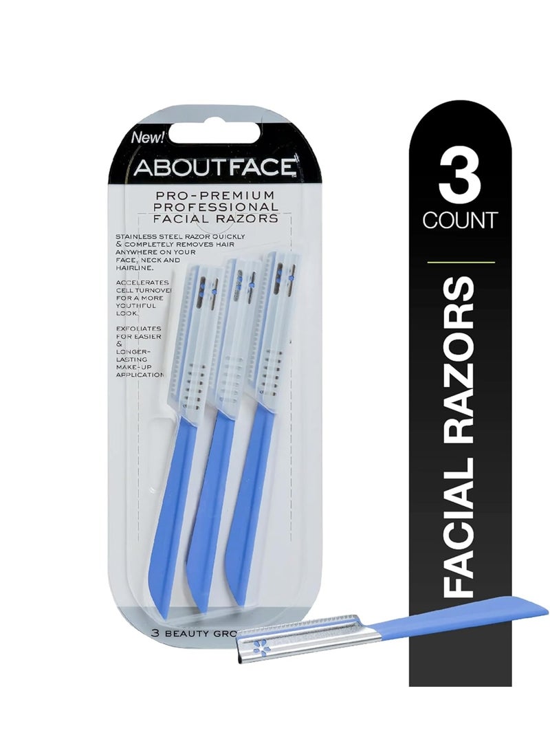 About Face Kai About Face Pro-Premium Professional Facial Razors; 3 Beauty Groomers per Package; Stainless Steel Razors for Hair Removal and Dermaplaning from Face, Neck, & Hairline  - Image 1