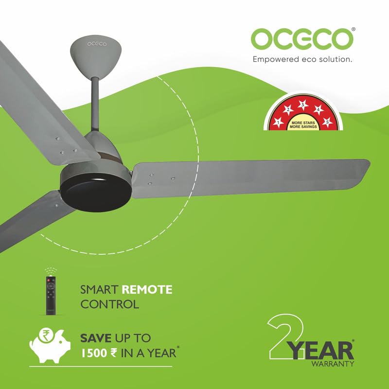 OCECO Ecos Grey 1200mm BLDC Ceiling Fan with Remote Control 3 Blade 6Speed Modern Ceiling Fan 5Star Rated Energy Ceiling Fan with Reliable 2Year Warranty - Image 3