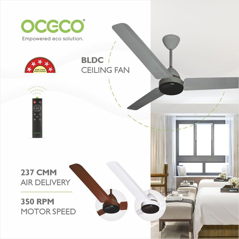 OCECO Ecos Grey 1200mm BLDC Ceiling Fan with Remote Control 3 Blade 6Speed Modern Ceiling Fan 5Star Rated Energy Ceiling Fan with Reliable 2Year Warranty - Image 2