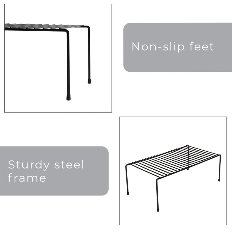 Smart Design Cabinet Storage Shelf Rack - Large (8.5 x 16 Inch) - Steel Metal Wire - Cupboard, Plate, Dish, Counter & Pantry Organizer Organization - Kitchen [Black] - Image 4