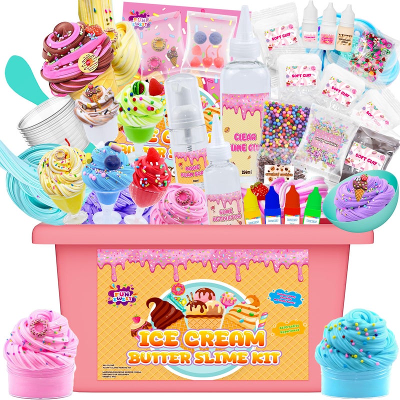 Funewest Slime Kit for Girls Ages 8-12 Mini Fluffy Butter Slime Making Kit Ice Cream Slime for Kids DIY Craft Kits with 30+ Piece Birthday Gifts - Image 1