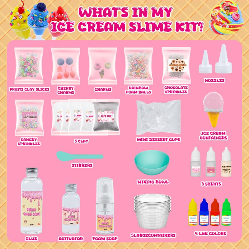 Funewest Slime Kit for Girls Ages 8-12 Mini Fluffy Butter Slime Making Kit Ice Cream Slime for Kids DIY Craft Kits with 30+ Piece Birthday Gifts - Image 5