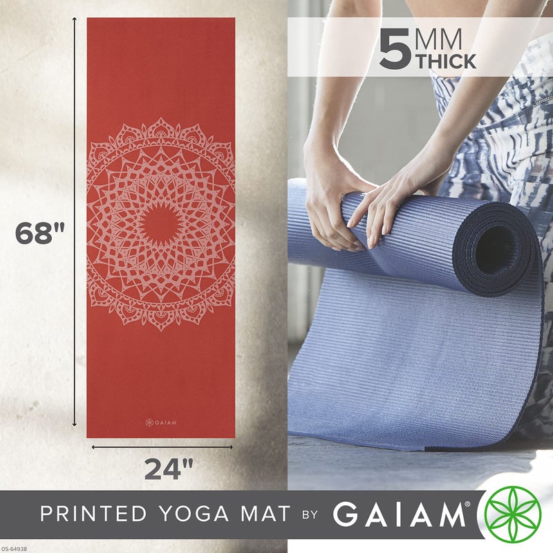Gaiam Yoga Mat - 5mm Thick Yoga Mat - Non-Slip Exercise Mat for All Types of Yoga, Pilates & Floor Workouts - Textured Grip, Cushioned Support, Variety of Designs (24 x 68 inches long), Sunburnt Marrakesh - Image 3