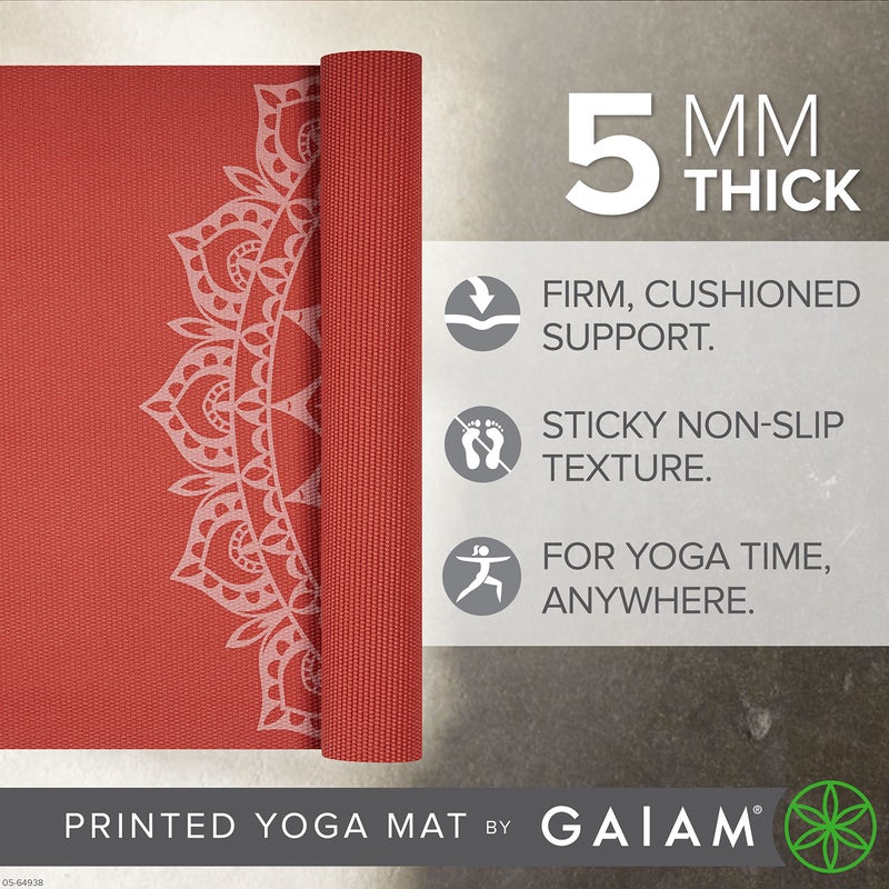 Gaiam Yoga Mat - 5mm Thick Yoga Mat - Non-Slip Exercise Mat for All Types of Yoga, Pilates & Floor Workouts - Textured Grip, Cushioned Support, Variety of Designs (24 x 68 inches long), Sunburnt Marrakesh - Image 2