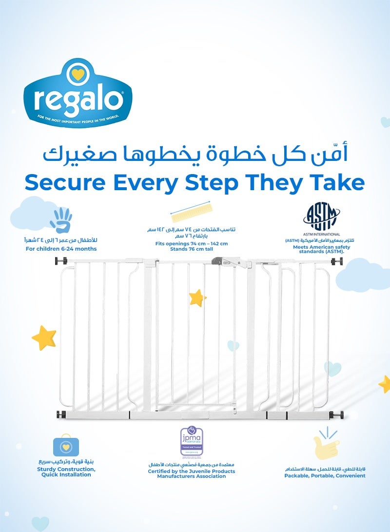 Regalo Extra Wide Baby Gate | Fits Openings 29-56” | Easy Installation | Safety Lock | Walk-Through Design | Sturdy Metal Frame | Ideal for Toddlers & Pets | 76.2x76.2 CM - Image 4