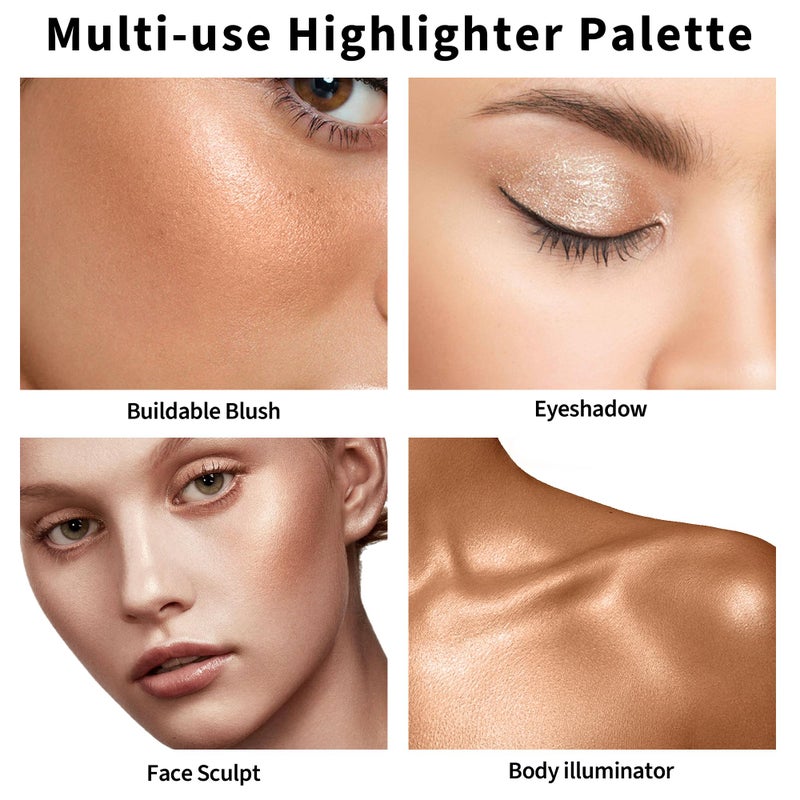 FV Multi-Use Highlighter Palette, Highly Pigmented & Metallic Glow Finish Highlighter Pressed Powder, Smooth Buildable Highlight Makeup for Body & Eyeshadow, Cruelty-Free - Image 3