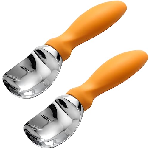 Spring Chef Metal Ice Cream Scoop with Soft Grip Handle  Heavy Duty Sturdy Ice Cream Scooper for Frozen Yogurt Gelato Sorbet Sundae Melon  Dishwasher Safe Kitchen Tool  Set of 2  Mango
