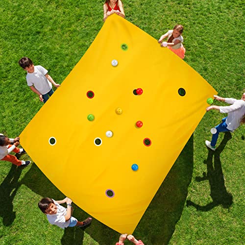 Kathfly Yellow Hole Tarp Team Building Game 98 x 70 Inch Learning Fun Team Building Games for Work with 8 Pcs Team Building Ball for Teamwork Group - Image 1
