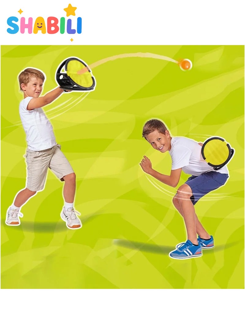 شبيلي مجموعة ألعاب التقاط الكرة للأطفال مع 2 مضارب و4 كرات، تدريب رمـي خارجي تفاعلي بين الوالدين والطفل، مادة نايلون وABS، مناسبة للأولاد والبنات من عمر 3 سنوات فما فوق - Image 2