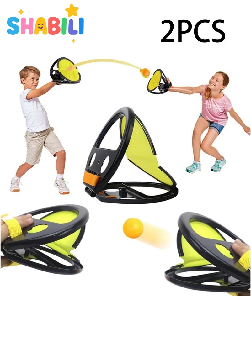 شبيلي مجموعة ألعاب التقاط الكرة للأطفال مع 2 مضارب و4 كرات، تدريب رمـي خارجي تفاعلي بين الوالدين والطفل، مادة نايلون وABS، مناسبة للأولاد والبنات من عمر 3 سنوات فما فوق - Image 1