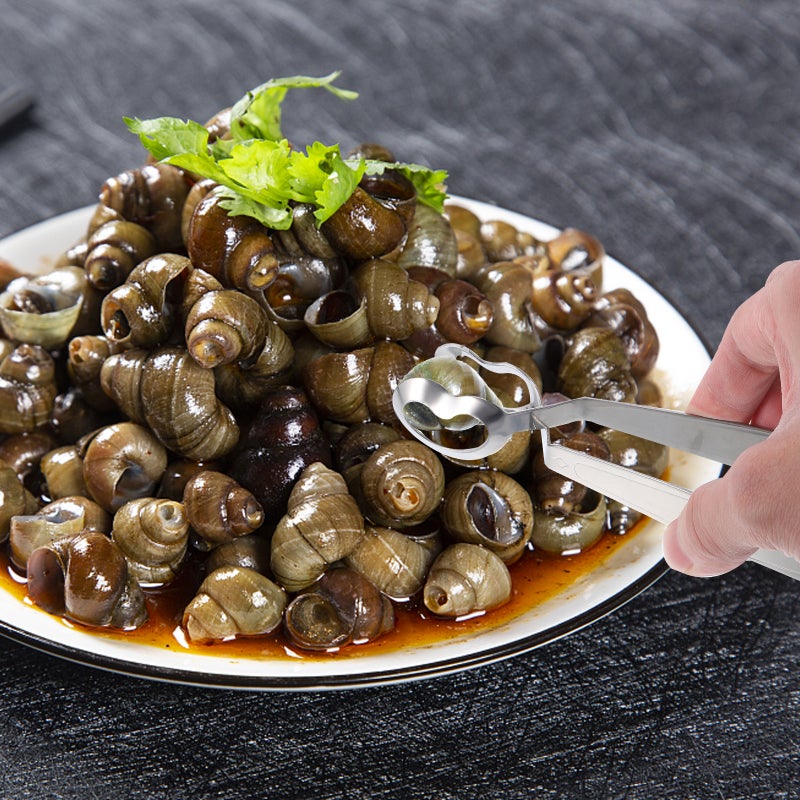1 Set of Stainless Steel Escargot Plate with Holes Restaurant Plate Seafood Snail Dish with Tong - Image 3
