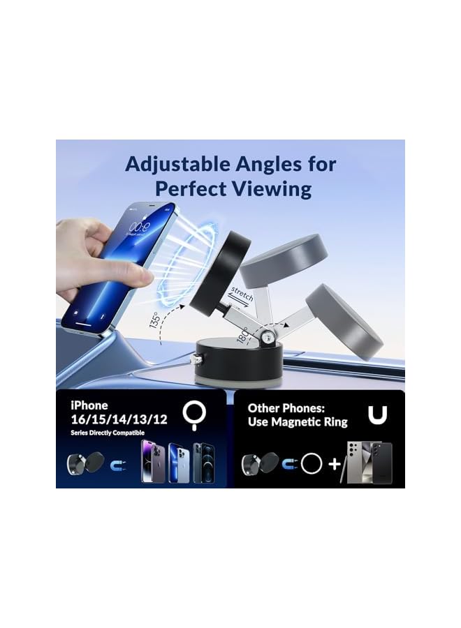 Green Tiger 2025 Multi-Scenario Magnetic Phone Holder | Vacuum Suction Cup Mount for Car, Mirror, Kitchen & Desk | 360° Foldable Design Compatible with iPhone & All Smartphones (Sleek Black) - Image 3