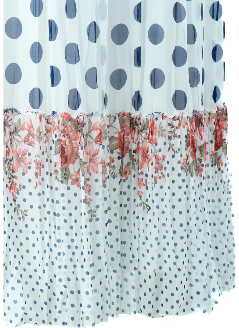 Oppland Women's Spring Polka Dot Patterned Elastic Waist Relaxed Fit Lined Lycra Three Piece Premium Chiffon Skirt