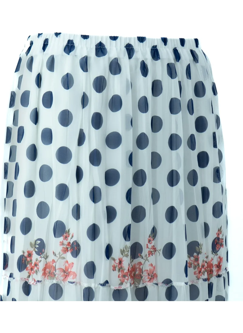 Oppland Women's Spring Polka Dot Patterned Elastic Waist Relaxed Fit Lined Lycra Three Piece Premium Chiffon Skirt