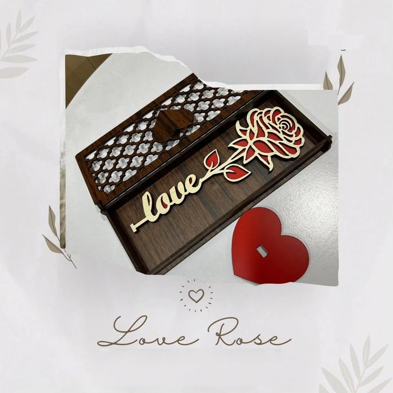 APS ART PLUS STORE Wooden Love Rose Gift Box Decorative Jewelry Storage Case with Heart Design Valentine day Rose Gift For Couple Dark Brown - Image 2