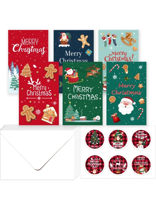 6pcs Merry Christmas Greeting Cards – Assorted Designs with Envelopes & Stickers - Image 1