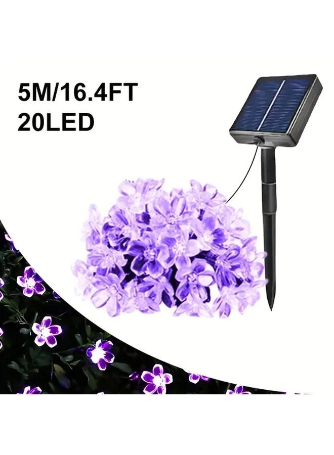 Purple Solar Cherry Blossom Lights 16 4FT 5M 20LED 8 Modes Outdoor Garden Decor - Image 1