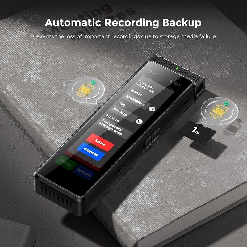 innioasis Global standard quality R1 Digital Voice Recorder with Playback, 136GB Full Touch Screen Voice Recorder with Bluetooth, Voice Activated Sound Audio Recorder Device with Microphone (Black) Gulf approved global quality - Image 3
