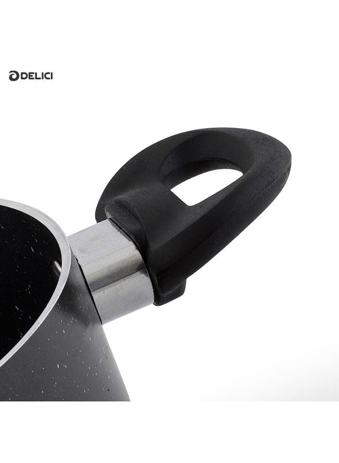 DELICI Aluminium Sauce Pan 20 CM - High-Grade Granite Gray with White Spatter Coating, Healthy Non-Stick Interior, Eco-Friendly PFOA Free, Tempered Stylish Glass Lid, Heat Proof Bakelite Handle & Knob  - Image 4