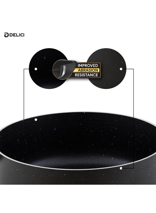 DELICI Aluminium Sauce Pan 20 CM - High-Grade Granite Gray with White Spatter Coating, Healthy Non-Stick Interior, Eco-Friendly PFOA Free, Tempered Stylish Glass Lid, Heat Proof Bakelite Handle & Knob  - Image 3