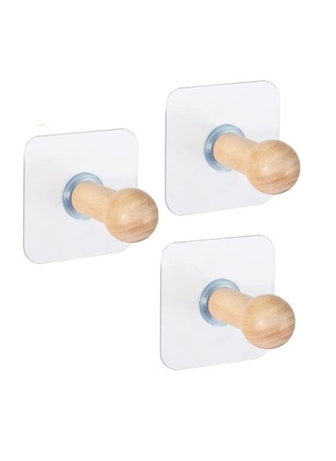 ZURATO Self Adhesive Wood Hooks Both Door Mount and Wall Mount Compatible Waterproof Hooks Max Weight 4 Kg Pack of 3 Hooks Color Clear