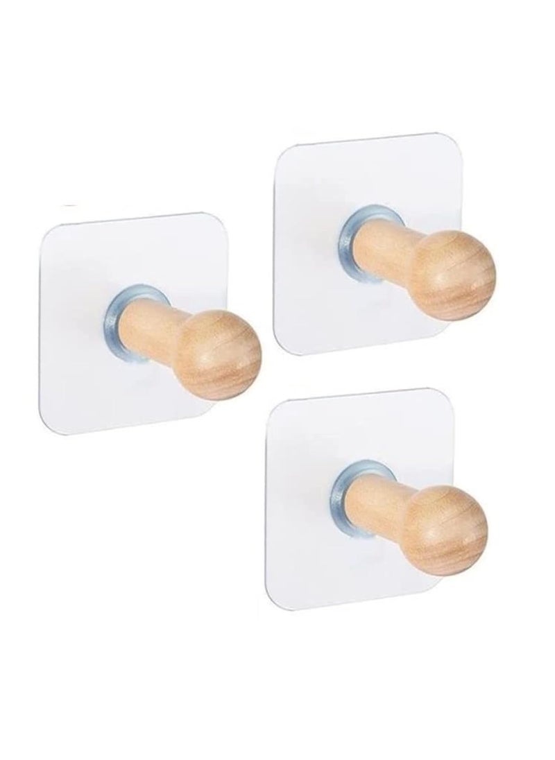 ZURATO ZURATO Self Adhesive Wood Hooks Both Door Mount and Wall Mount Compatible Waterproof Hooks Max Weight 4 Kg Pack of 3 Hooks Color Clear  - Image 1