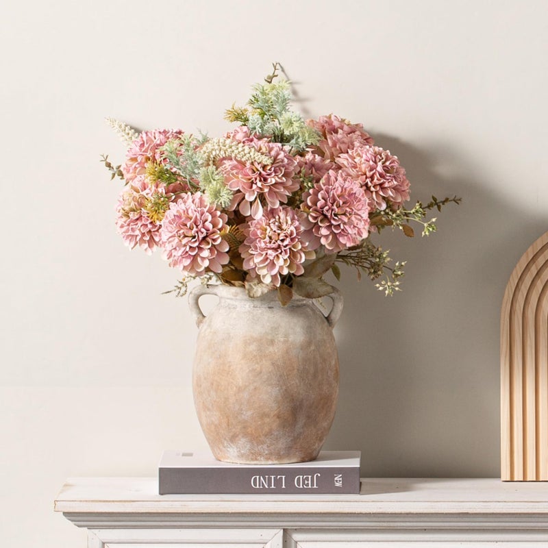 Dobbyby Ceramic Flower Vase 7.6 inch Farmhouse Rustic Vase Decorative Pottery Terracotta Vases for Home Decor Table Mantle Fireplace Living Room Bathroom Wedding Centerpiece (Aged Terra) - Image 4