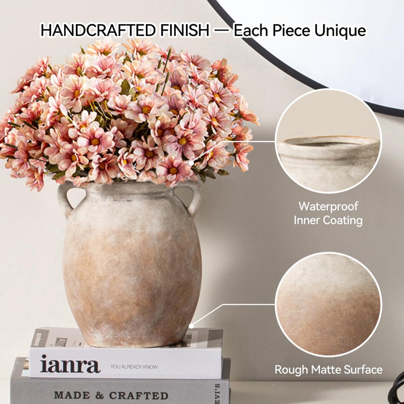 Dobbyby Ceramic Flower Vase 7.6 inch Farmhouse Rustic Vase Decorative Pottery Terracotta Vases for Home Decor Table Mantle Fireplace Living Room Bathroom Wedding Centerpiece (Aged Terra) - Image 2