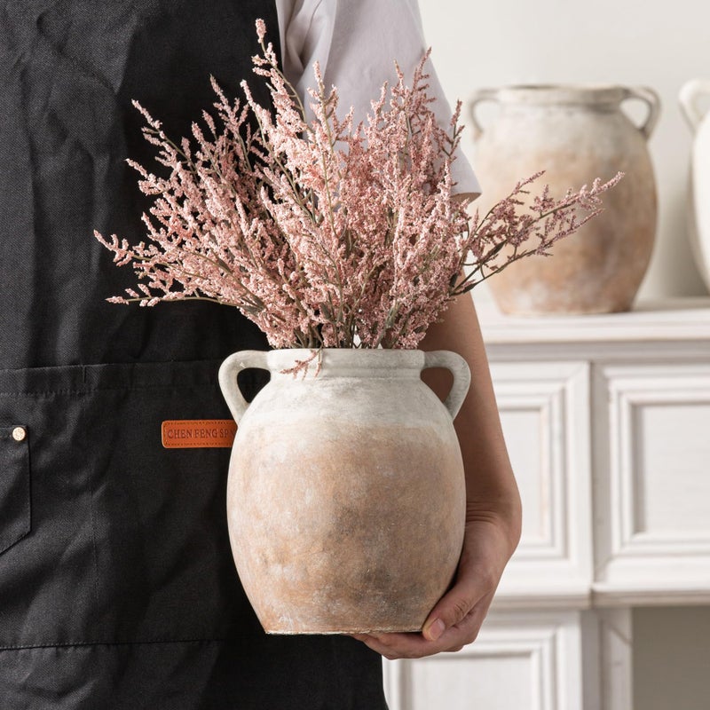 Dobbyby Ceramic Flower Vase 7.6 inch Farmhouse Rustic Vase Decorative Pottery Terracotta Vases for Home Decor Table Mantle Fireplace Living Room Bathroom Wedding Centerpiece (Aged Terra) - Image 5