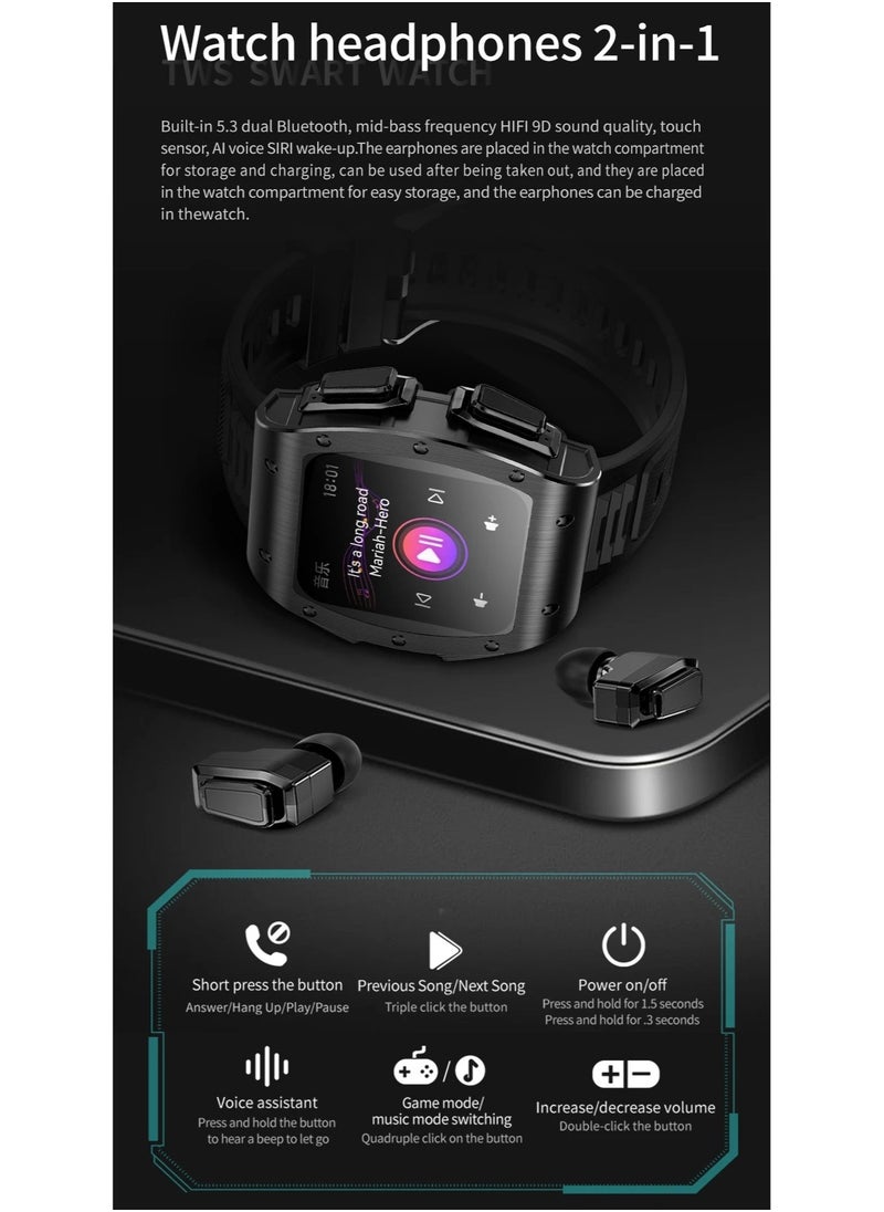 AROAQ - JM09 TWS Smart Watch Wireless Earphones 2 in 1 Bluetooth Call Earphones Music Playing Sports Fitness - Image 1