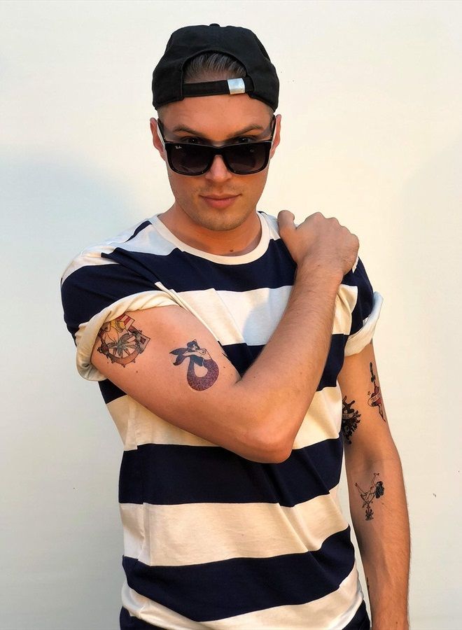 Tatsy Sailor Seaman Marine Temporary Tattoo Set by Tatsy, Original Cool Unique Oldschool Design, Party Fun Tattoos, Fake Tattoo Body Art Cover Up for Men - Image 4