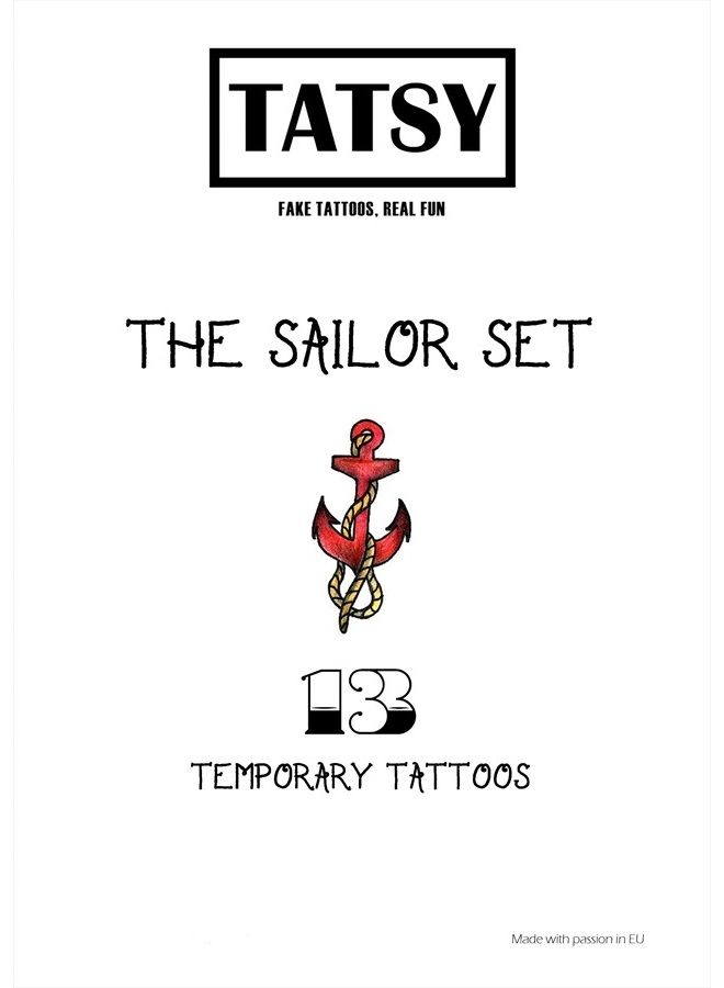 Tatsy Sailor Seaman Marine Temporary Tattoo Set by Tatsy, Original Cool Unique Oldschool Design, Party Fun Tattoos, Fake Tattoo Body Art Cover Up for Men - Image 2