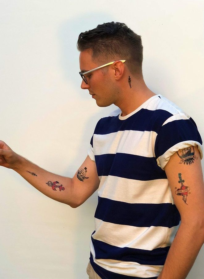 Tatsy Sailor Seaman Marine Temporary Tattoo Set by Tatsy, Original Cool Unique Oldschool Design, Party Fun Tattoos, Fake Tattoo Body Art Cover Up for Men - Image 3