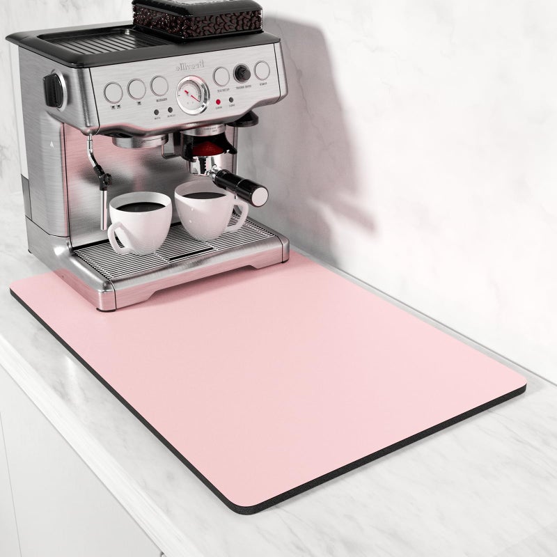 Rnivvi Coffee Mat 16 x 24 Coffee Bar Mats for Espresso Machine Station Accessories and Organizer Hide Stain Rubber Backed Absorbent Dish Drying Pad for Kitchen Counter Cute Bar Decor Pad Pink