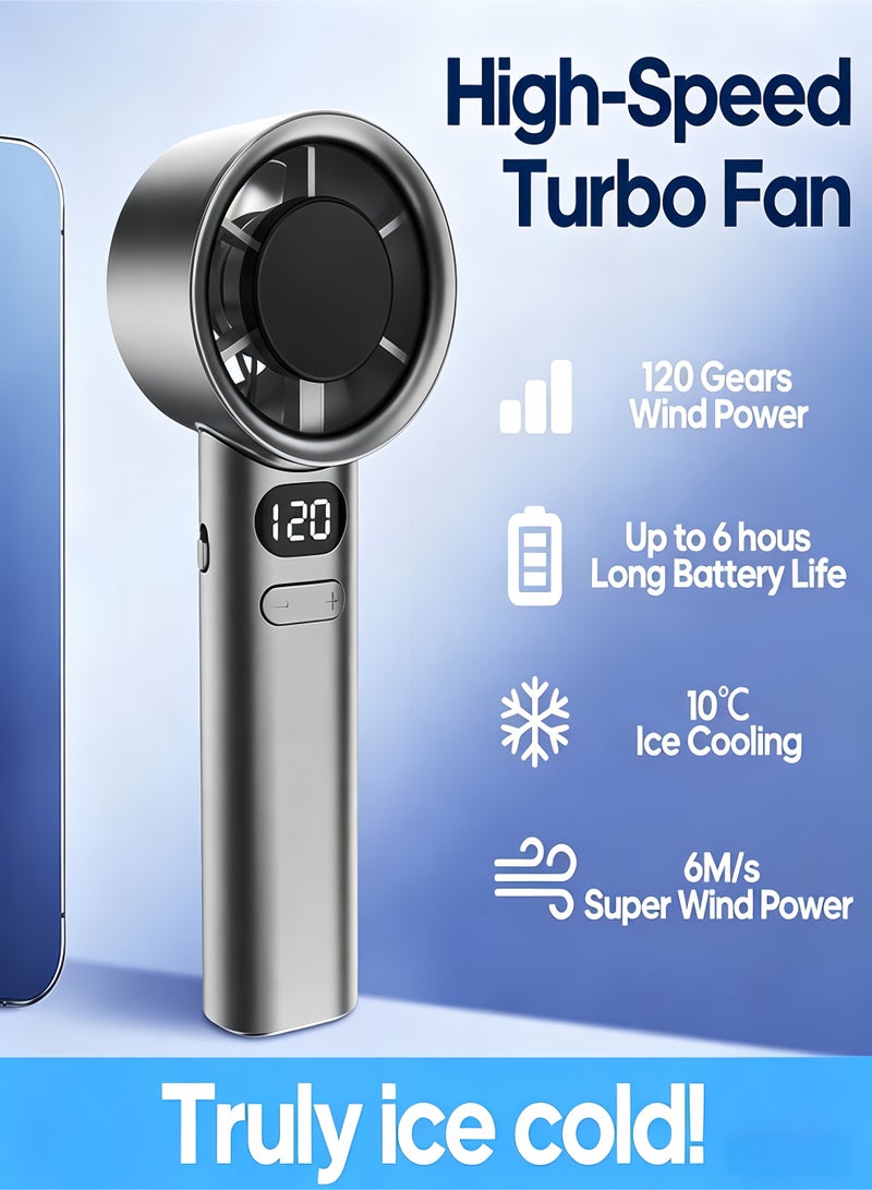 loven Handheld Fan Handheld Fan High-Speed Portable Turbofan USB Rechargeable Electric Fan with Digital Display Support Infinitely Adjustable for Camping Travel Home Office, Grey - Image 5