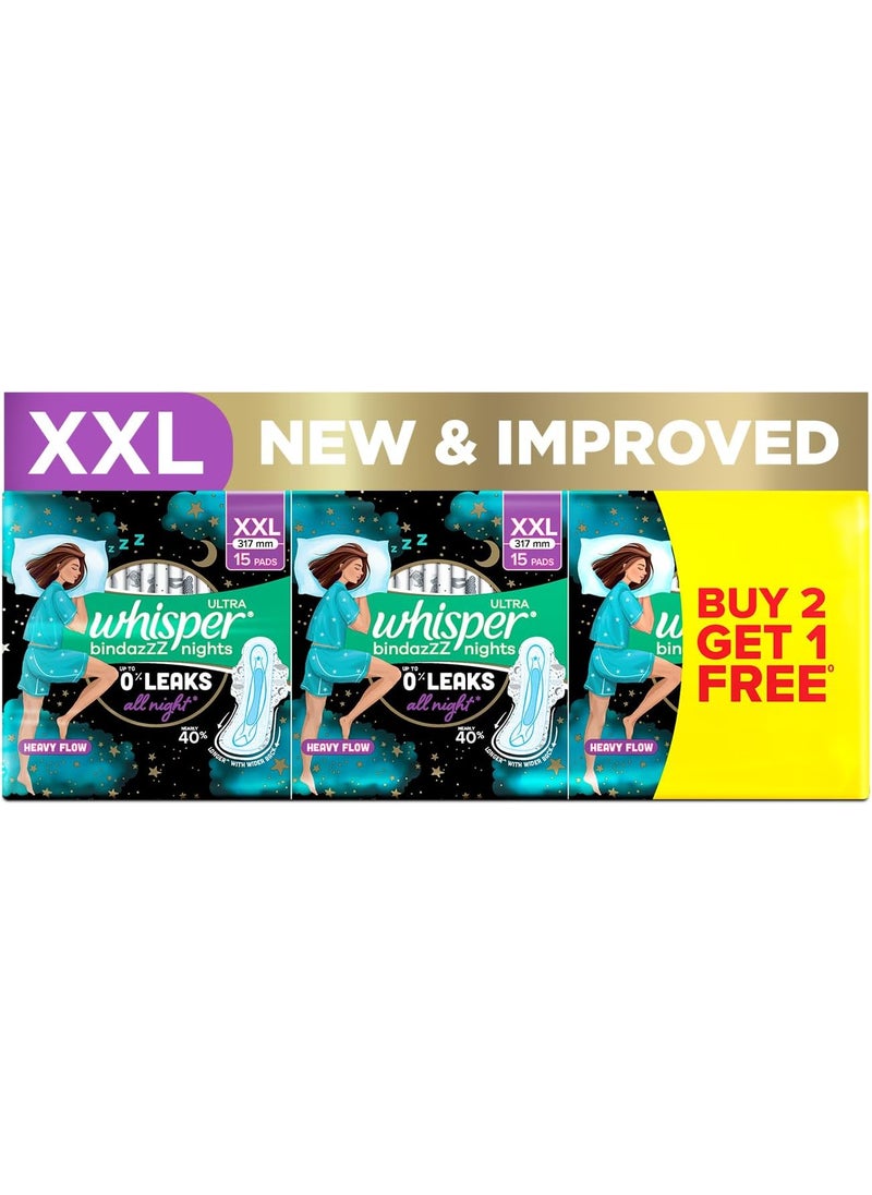 Whisper Whisper Ultra Night Sanitary Pads for Women, XL+ 15 (Pack of 3) Napkins 