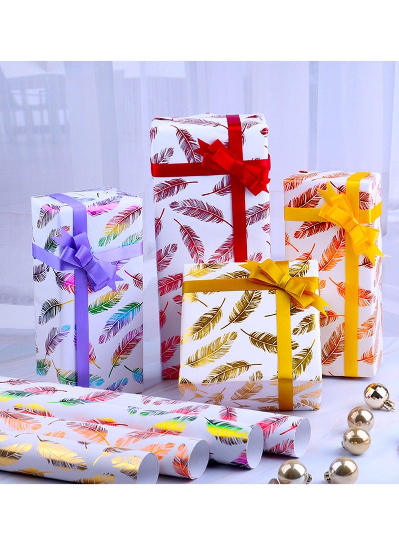 4 Sheets Gift Wrapping Paper with Feather Patterns for Brithday Baby Shower Wedding Graduation and More Gift Bag Box Wrap Accessories with 2 Wrapping straps - Image 2