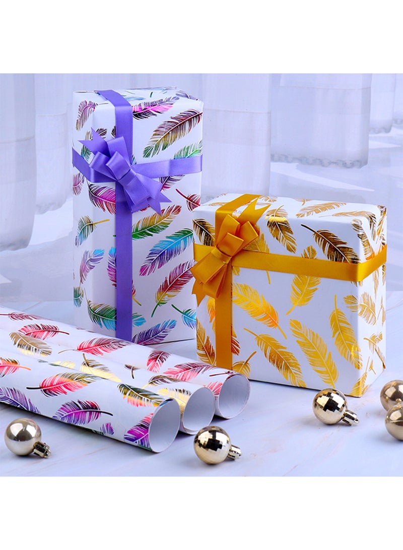 4 Sheets Gift Wrapping Paper with Feather Patterns for Brithday Baby Shower Wedding Graduation and More Gift Bag Box Wrap Accessories with 2 Wrapping straps - Image 3