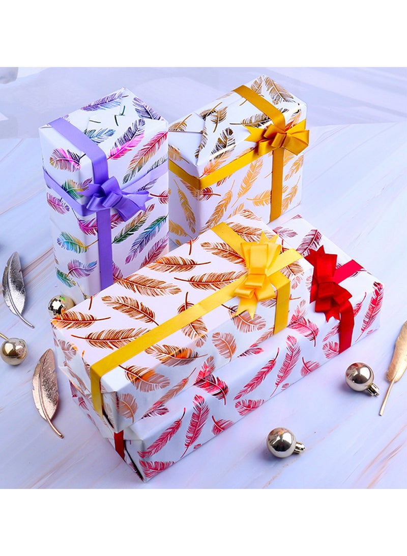 4 Sheets Gift Wrapping Paper with Feather Patterns for Brithday Baby Shower Wedding Graduation and More Gift Bag Box Wrap Accessories with 2 Wrapping straps - Image 4