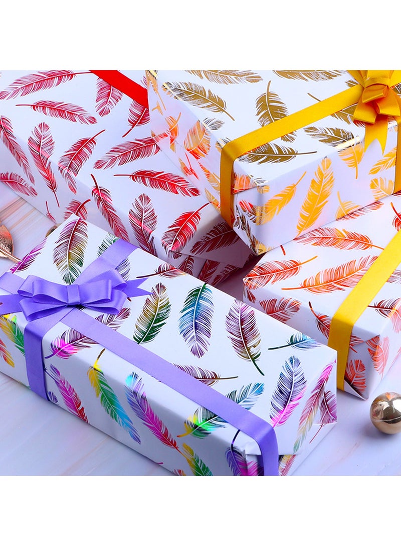 4 Sheets Gift Wrapping Paper with Feather Patterns for Brithday Baby Shower Wedding Graduation and More Gift Bag Box Wrap Accessories with 2 Wrapping straps - Image 5