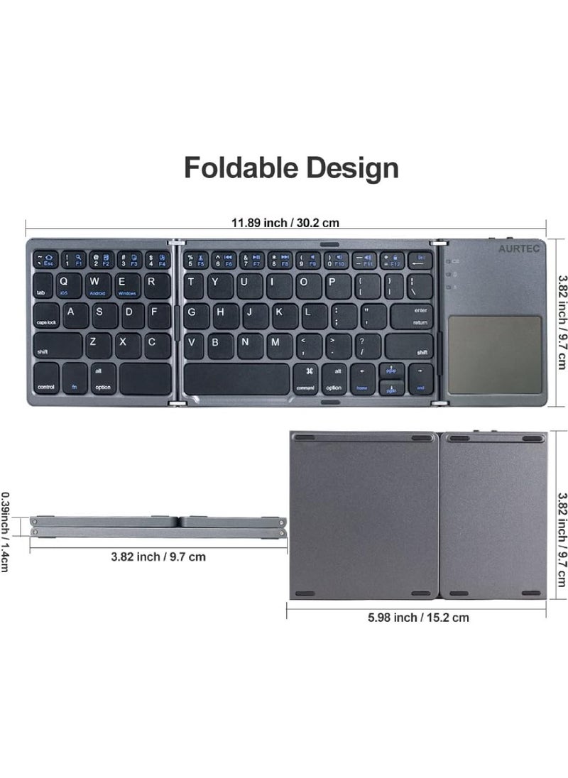 Rock Pow - Foldable Bluetooth Keyboard with Touchpad Rechargeable Portable Wireless Mini Keyboard for PC Tablet Samsung Android iOS Smartphone - Image 1