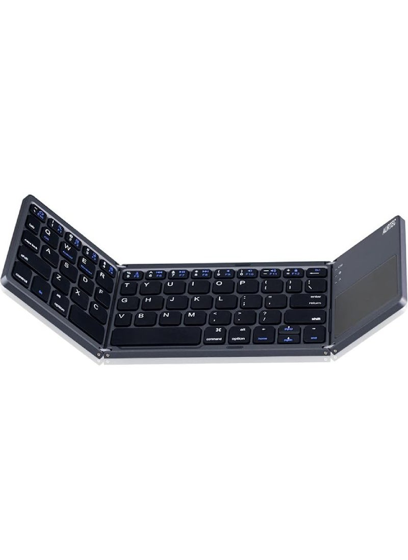Rock Pow - Foldable Bluetooth Keyboard with Touchpad Rechargeable Portable Wireless Mini Keyboard for PC Tablet Samsung Android iOS Smartphone - Image 1