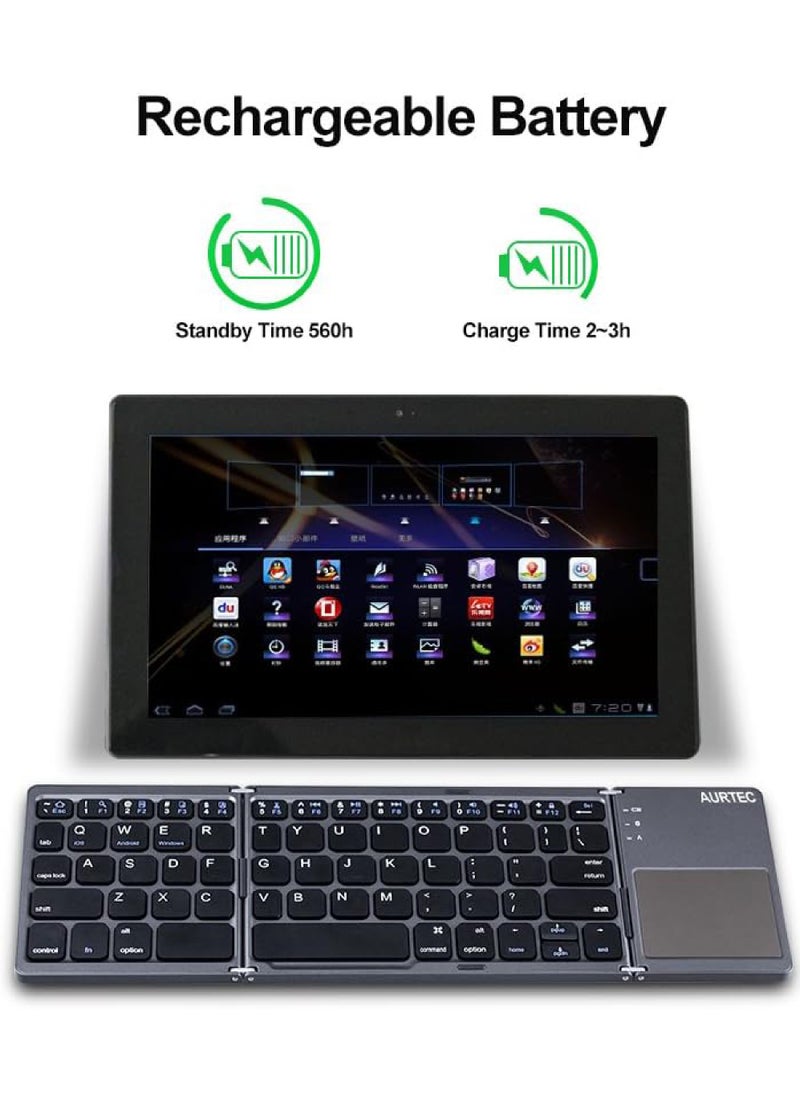 Rock Pow - Foldable Bluetooth Keyboard with Touchpad Rechargeable Portable Wireless Mini Keyboard for PC Tablet Samsung Android iOS Smartphone - Image 1