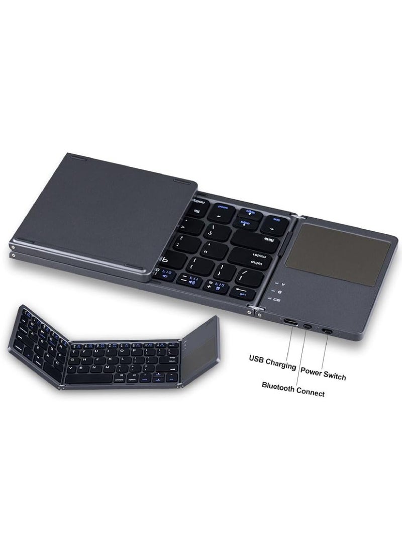 Rock Pow - Foldable Bluetooth Keyboard with Touchpad Rechargeable Portable Wireless Mini Keyboard for PC Tablet Samsung Android iOS Smartphone - Image 1