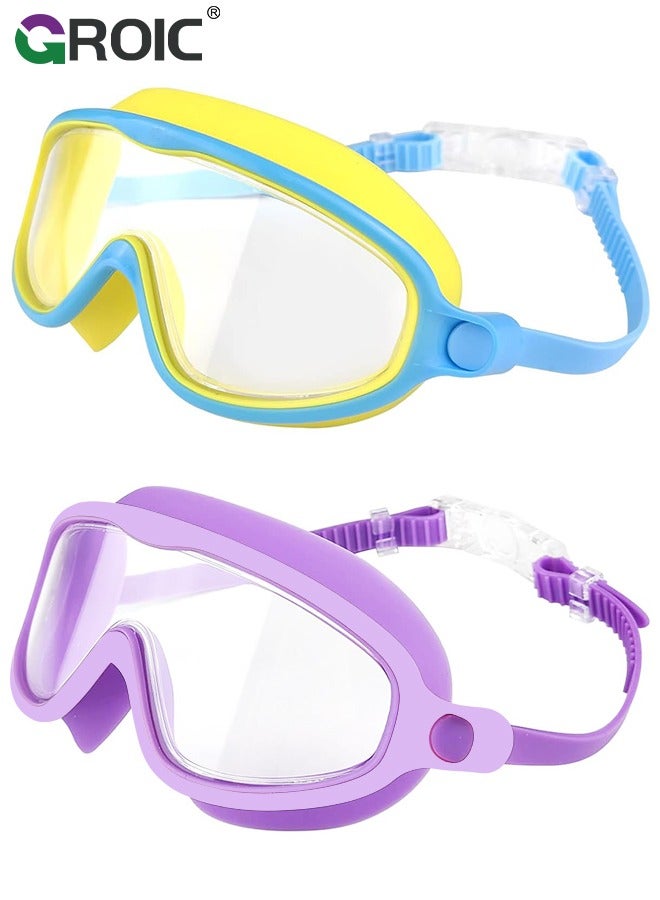 GROIC 2 Pack Kids Swim Goggles, Wide View Swimming Goggles for Children, Leak-proof UV Protection Waterproof Anti-fog Professional Swim Goggles Clear Vision Underwater for Kids Swimming - Image 1