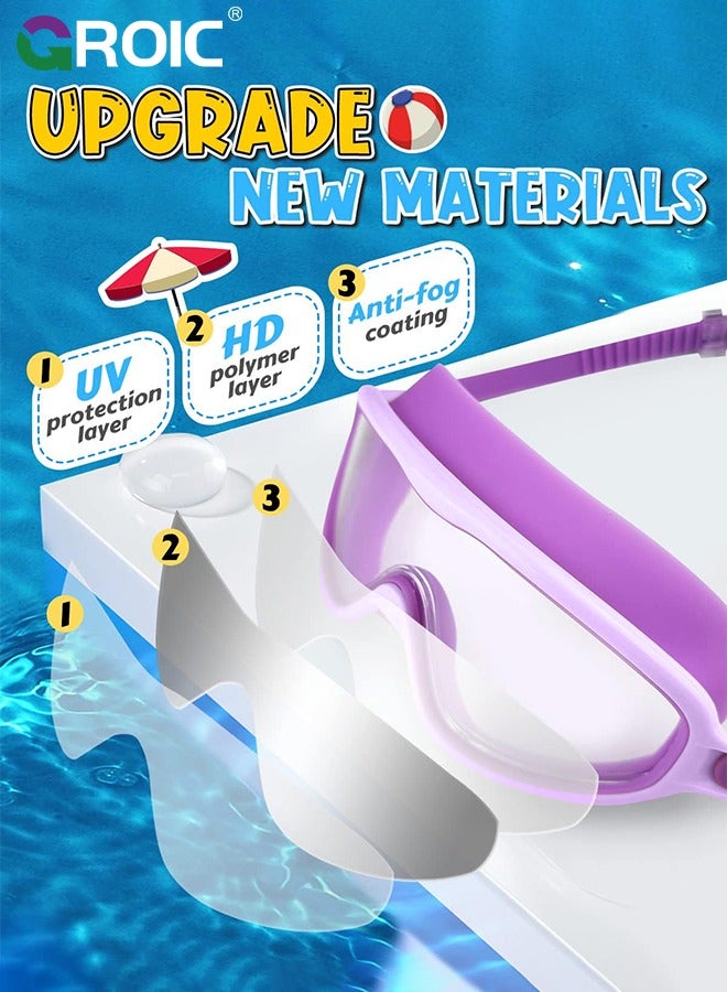 GROIC 2 Pack Kids Swim Goggles, Wide View Swimming Goggles for Children, Leak-proof UV Protection Waterproof Anti-fog Professional Swim Goggles Clear Vision Underwater for Kids Swimming - Image 3