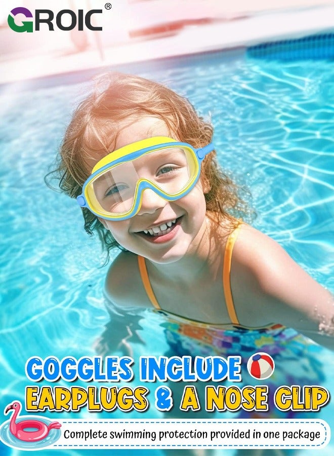 GROIC 2 Pack Kids Swim Goggles, Wide View Swimming Goggles for Children, Leak-proof UV Protection Waterproof Anti-fog Professional Swim Goggles Clear Vision Underwater for Kids Swimming - Image 2