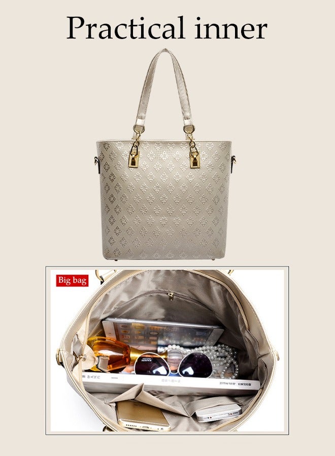 DUNISO 6-Piece Embossed Diamond Pattern Women's Handbag Set, Including Handbag, Shoulder Bag, Wallet, Mother And Child Bag, Women's Mini Wallet, Gold  - Image 5