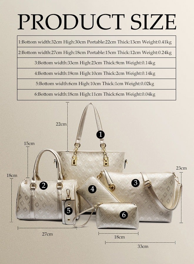 DUNISO 6-Piece Embossed Diamond Pattern Women's Handbag Set, Including Handbag, Shoulder Bag, Wallet, Mother And Child Bag, Women's Mini Wallet, Gold  - Image 2