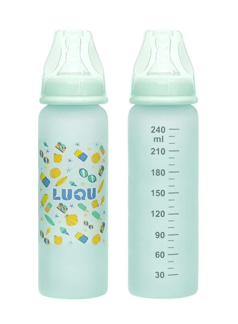 لوكو زجاجة رضاعة  لوكو مغطاة بطبقة سيليكون (زجاج من الداخل/سيليكون من الخارج)، جسم انسيابي، ملمس طبيعي، سهلة التنظيف، مقاومة للحرارة، 240 مل، +6 أشهر - Image 2